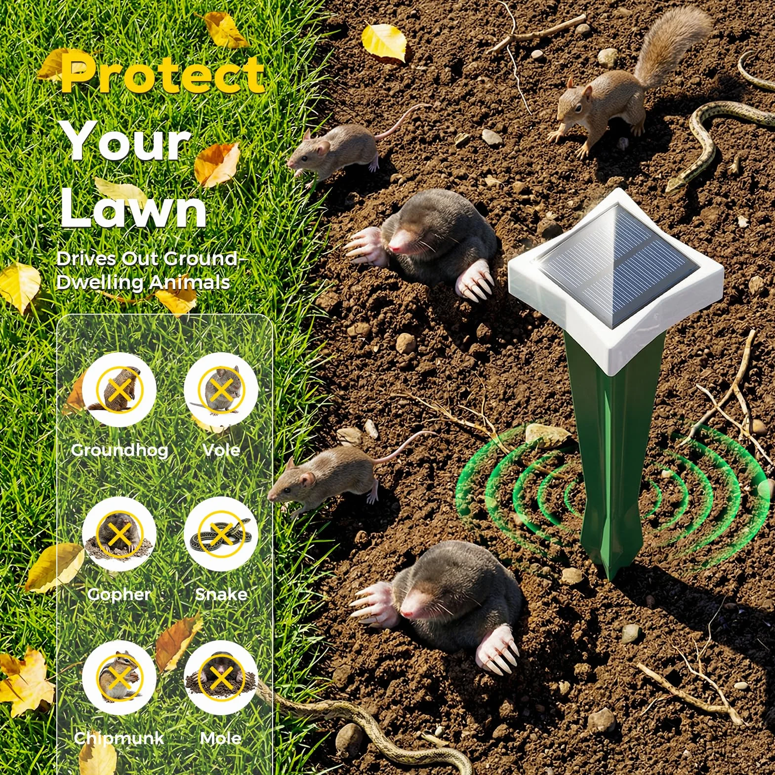 Repelente Gatos Solar con LED y 3 Modos, Paquete de 2/4 Ahuyentador Gatos para Jardín, Amplio Alcance y Protección contra el Agua Ahuyentador De Jabalies Ultrasónico para Topos, Ratas (2, Verde)