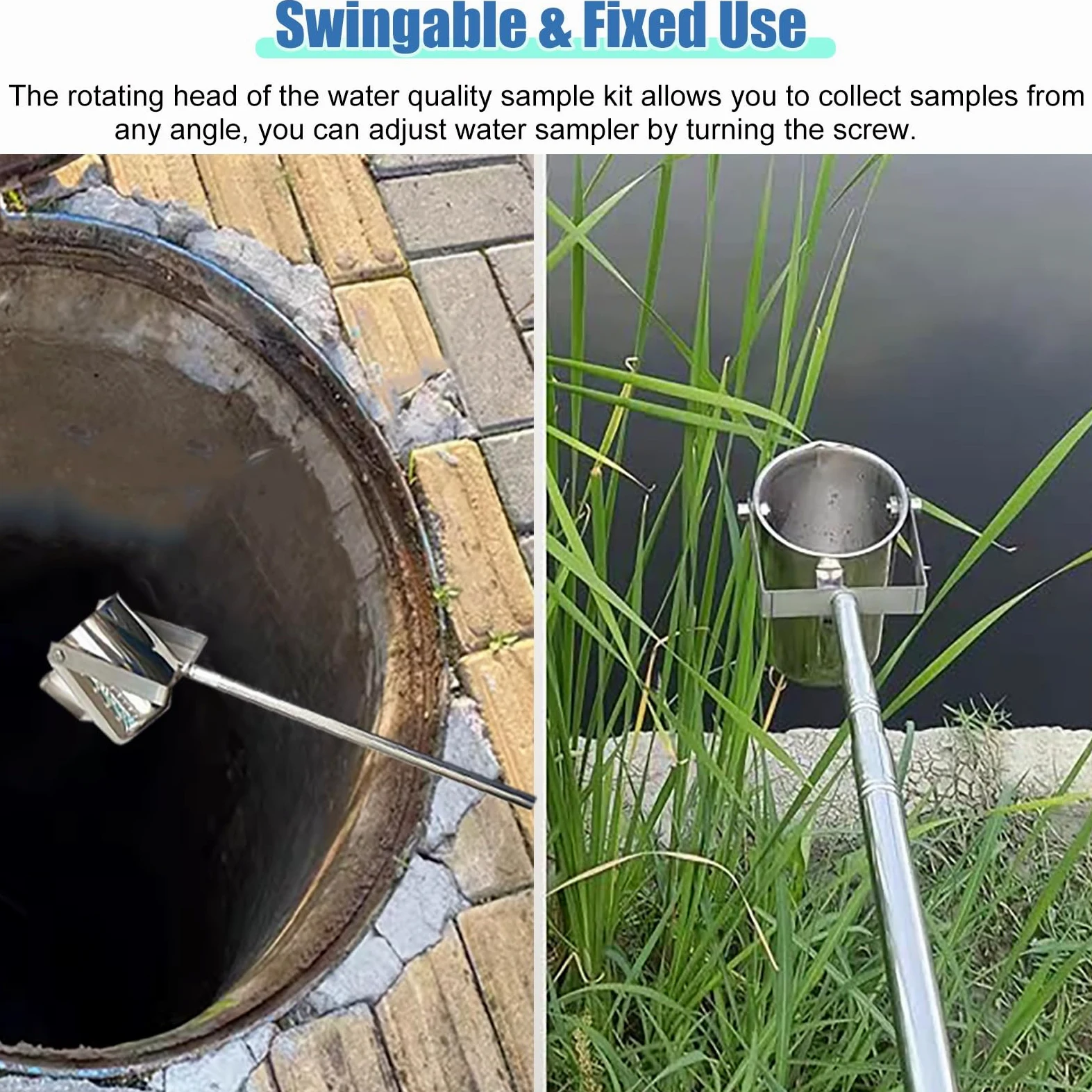 Cucharón de toma de muestras de agua, telescópica extra larga para estanque y arroyo, cucharón de péndulo versátil para una recogida eficiente de muestras de agua