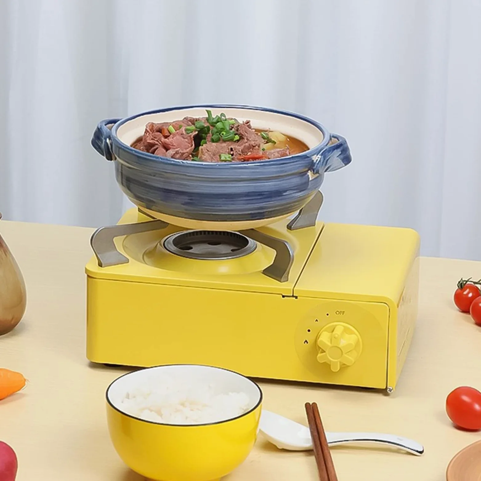 Estufa portátil de butano para camping con encendido piezoeléctrico y funda de transporte para cocinar al aire libre, senderismo y picnic, diseño compacto y ligero