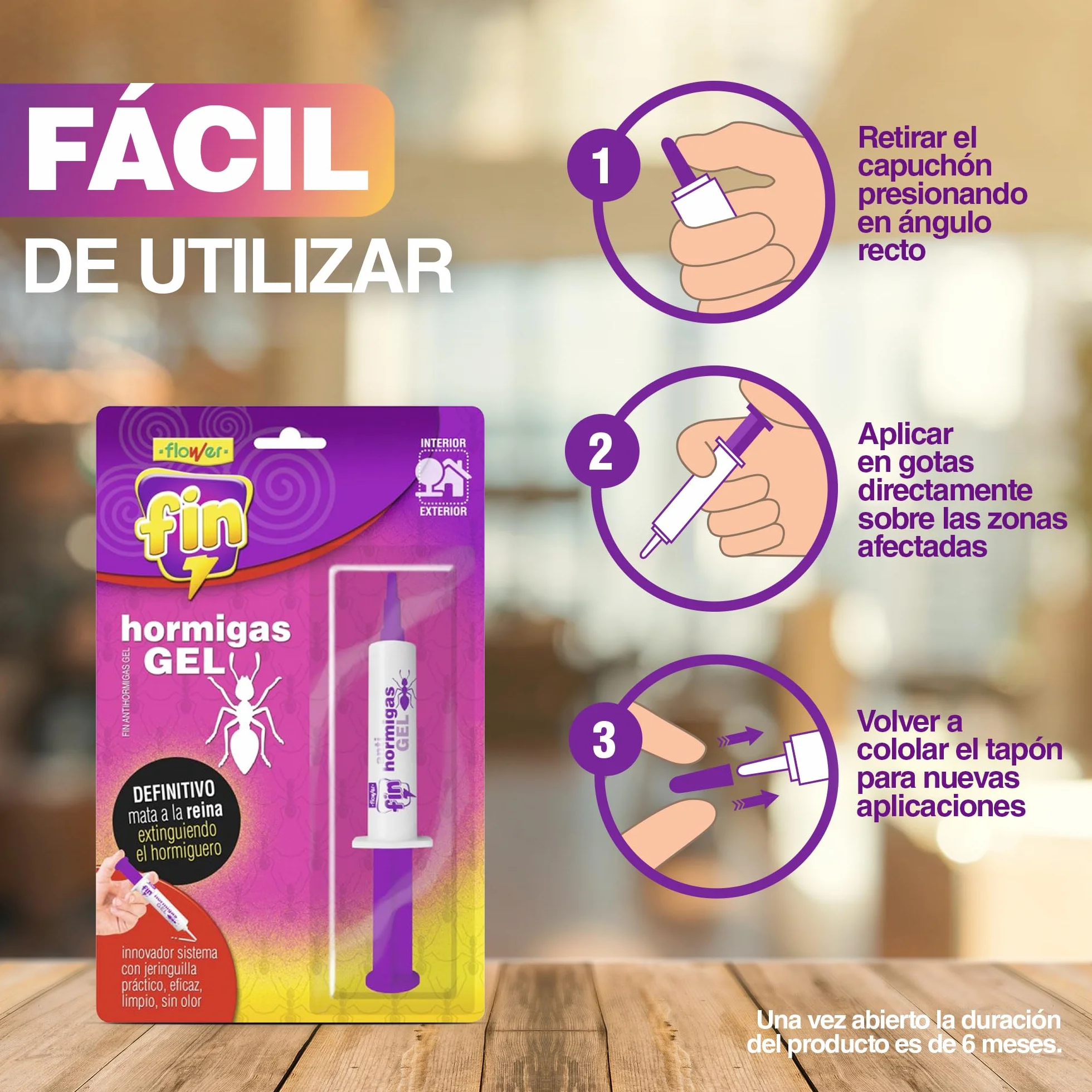 FLOWER x3 Insecticida Anti Hormigas Formato Jeringa 10 gr | Jeringuilla Antihormigas Eficaz Elimina a Toda La Colonia | Gel Atrayante y Duradero | Interior y Exterior | Aplicación Segura y Sencilla