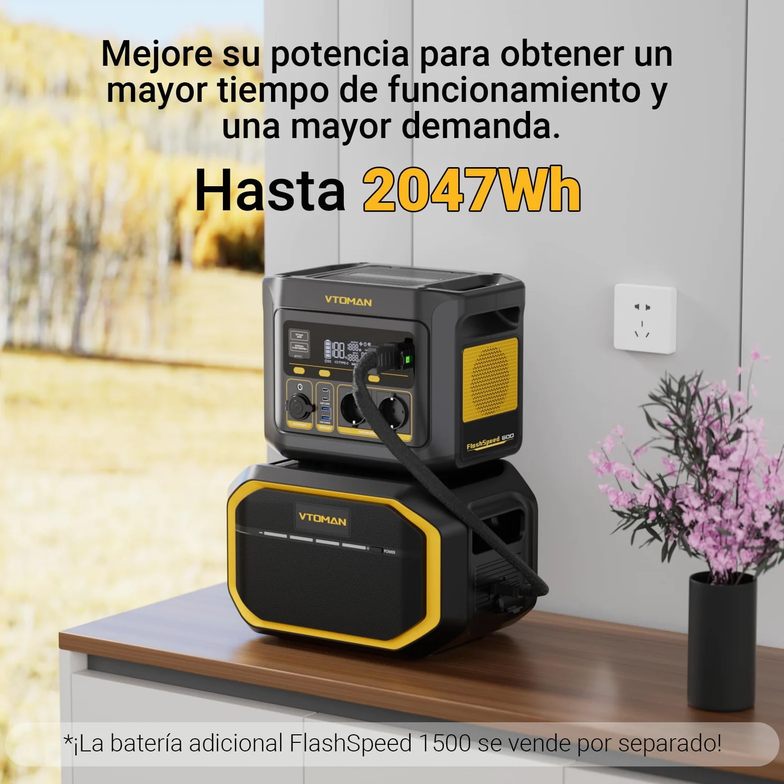 VTOMAN FlashSpeed 600 Estación de Energía Portátil, 499Wh, Carga Rápido | 2 CA Salidas de 600W (Pico 1200W), LiFePO4 Batería Solar Generador, Campaing, Emergencia, Jardín, Apagones
