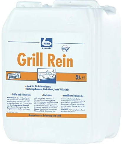 Juego de 6 litros de Dr. Becher Grill Puro – Limpiador de parrilla – Elimina residuos de parrillas, freidoras, hornos, bandejas esmaltadas | Juego de 1 botella de pincel + bidón de 5 L | Incluye