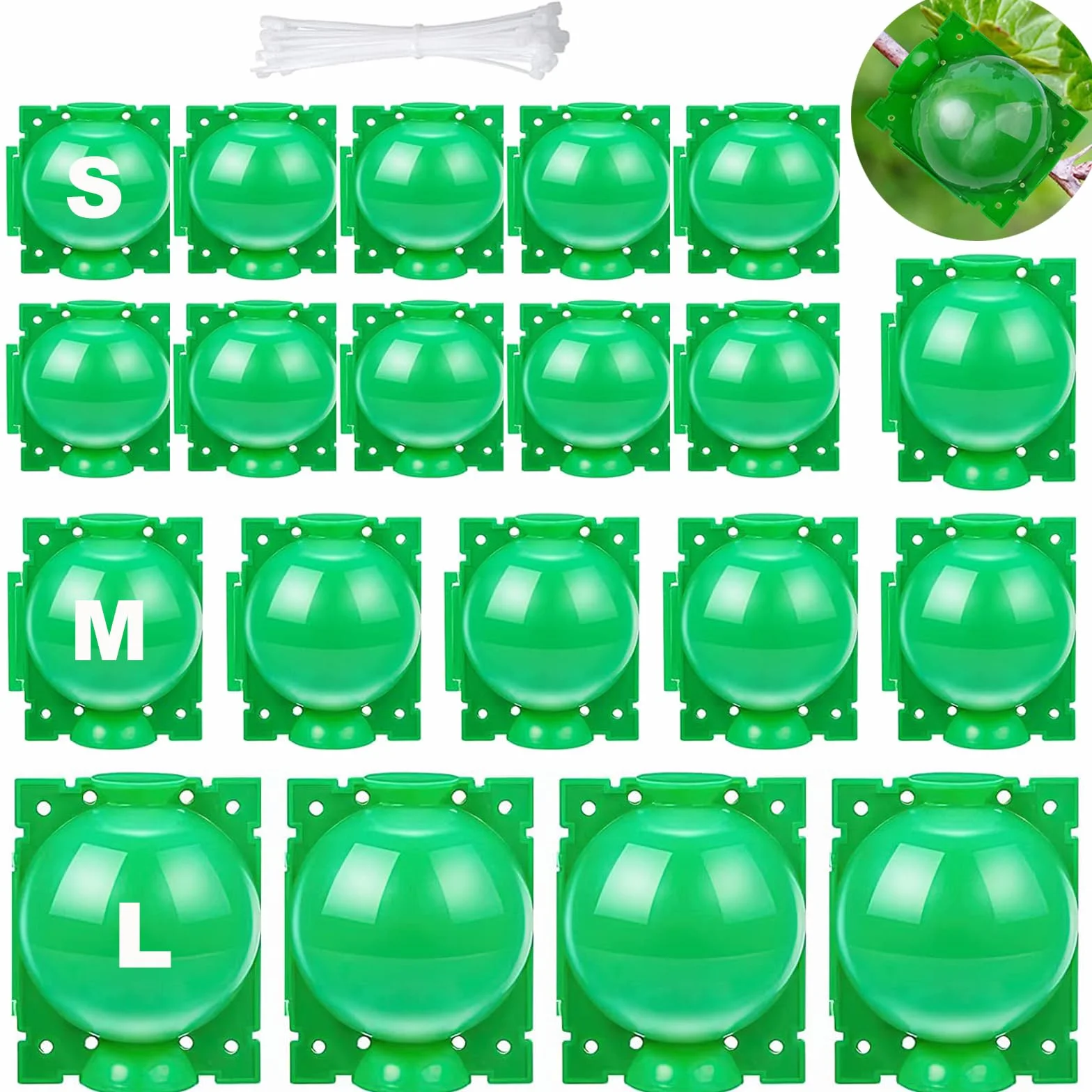 20 Piezas Dispositivos de Enraizamiento de Plantas, Caja de Cultivo de Raíces de Plantas Reutilizables con 20 Bridas de Cable para Injertar y Echar Raíces en Jardines (S+M+L) (Verde)