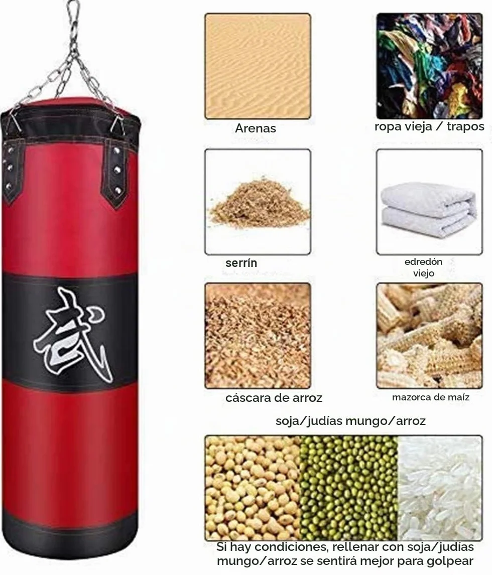 Saco de Boxeo Pesado 100cm Cadena de Acero Gancho Extensión