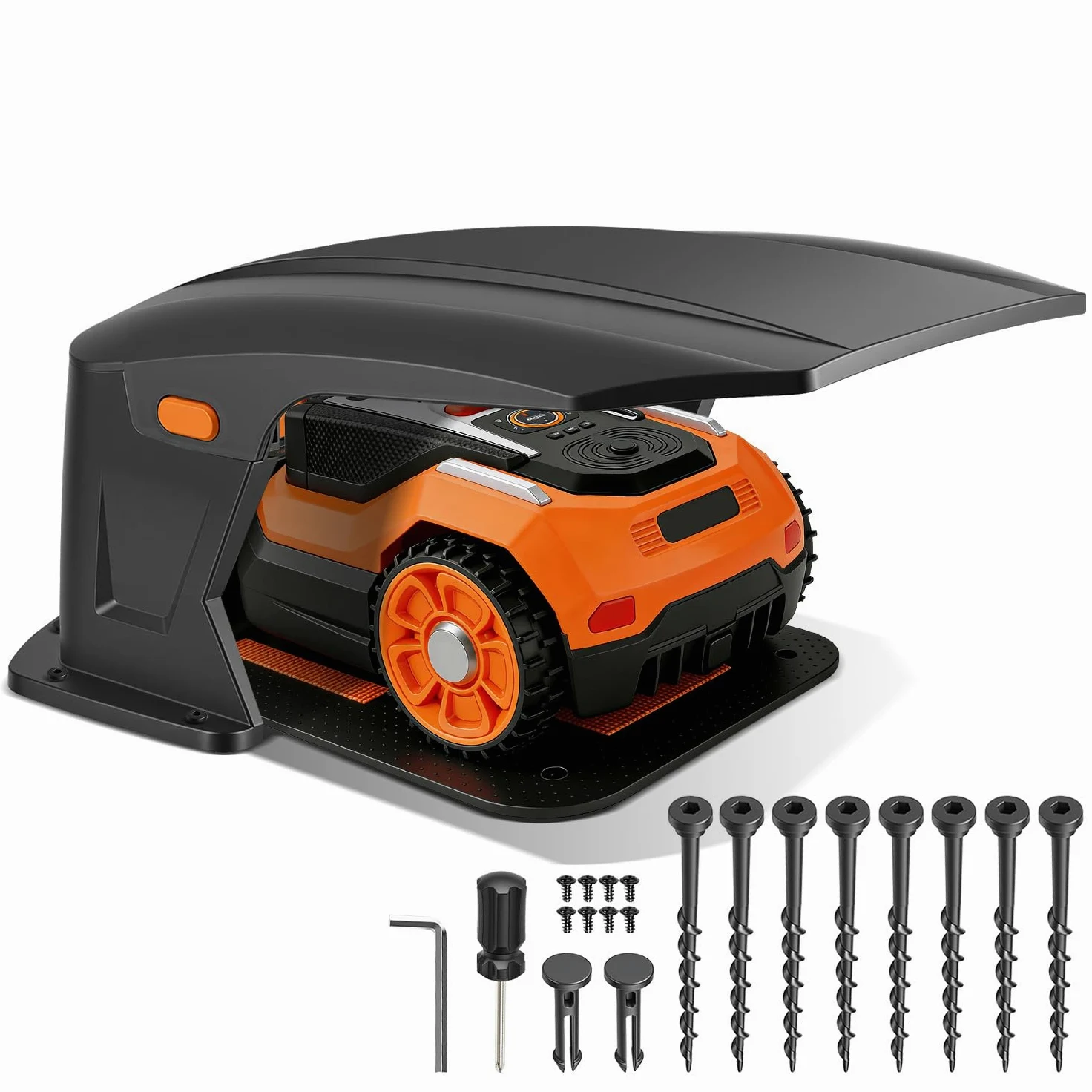 Garaje para robot cortacésped con techo plegable, garaje para robot cortacésped con tapa de servicio, resistente a la intemperie, protección UV y lluvia, sin interferencia de señal, 70,5 x 57