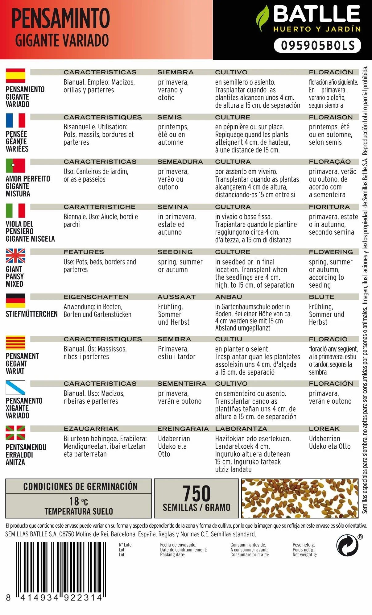 Semillas Batlle Pensamiento Gigante VARIADO
