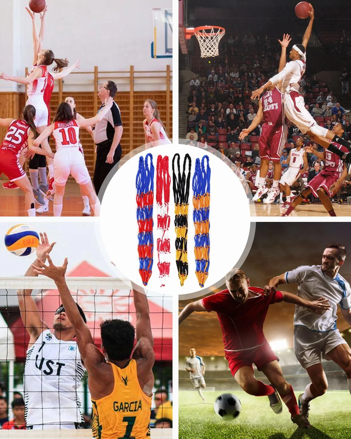 Bolsa para Balón, Red para Balones de Fútbol, Baloncesto, Voleibol, 4 Pcs (3 Colores)