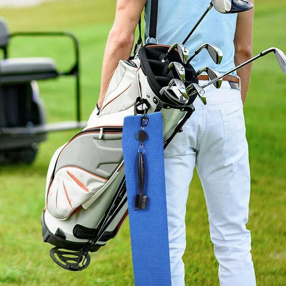 Toallas de Golf de Microfibra con patrón de gofre, Juego de 2, Negro + Rojo