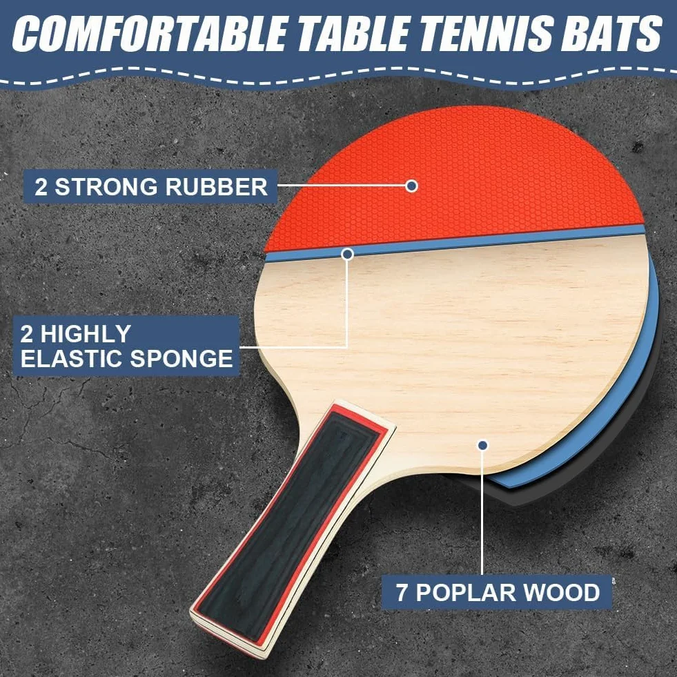 Flintronic Sets de Ping Pong, 2 Raquetas de Tenis de Mesa, 6 Bolas, Red Retráctil, Bolsa de Almacenamiento