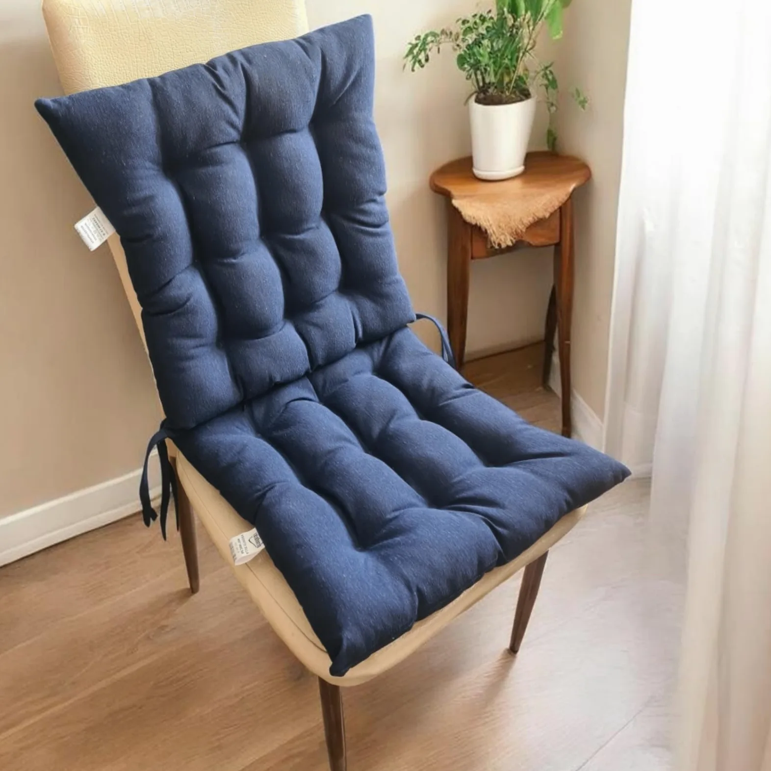 Super Mundo - Pack 6 Cojines para Sillas con Correas de sujeción, 40 x 40 x 8 cm, Ideal para decoración jardín Interiores y Exteriores (6 Pack, Azul Marino)