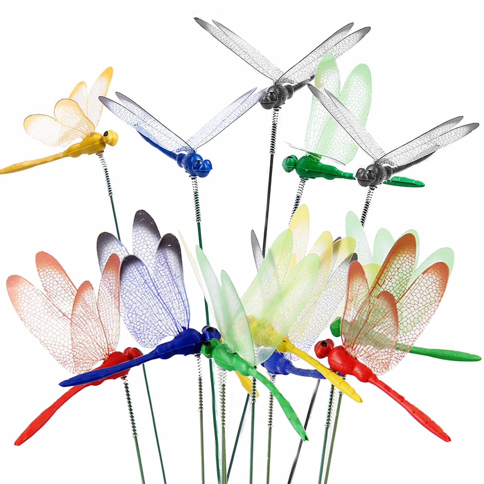 12 estacas de decoración de jardín de libélula – Púas florales de mosca de dragón falsa para decoración de tartas, libélulas – Mosca de dragón 3D para interiores y exteriores, regalo