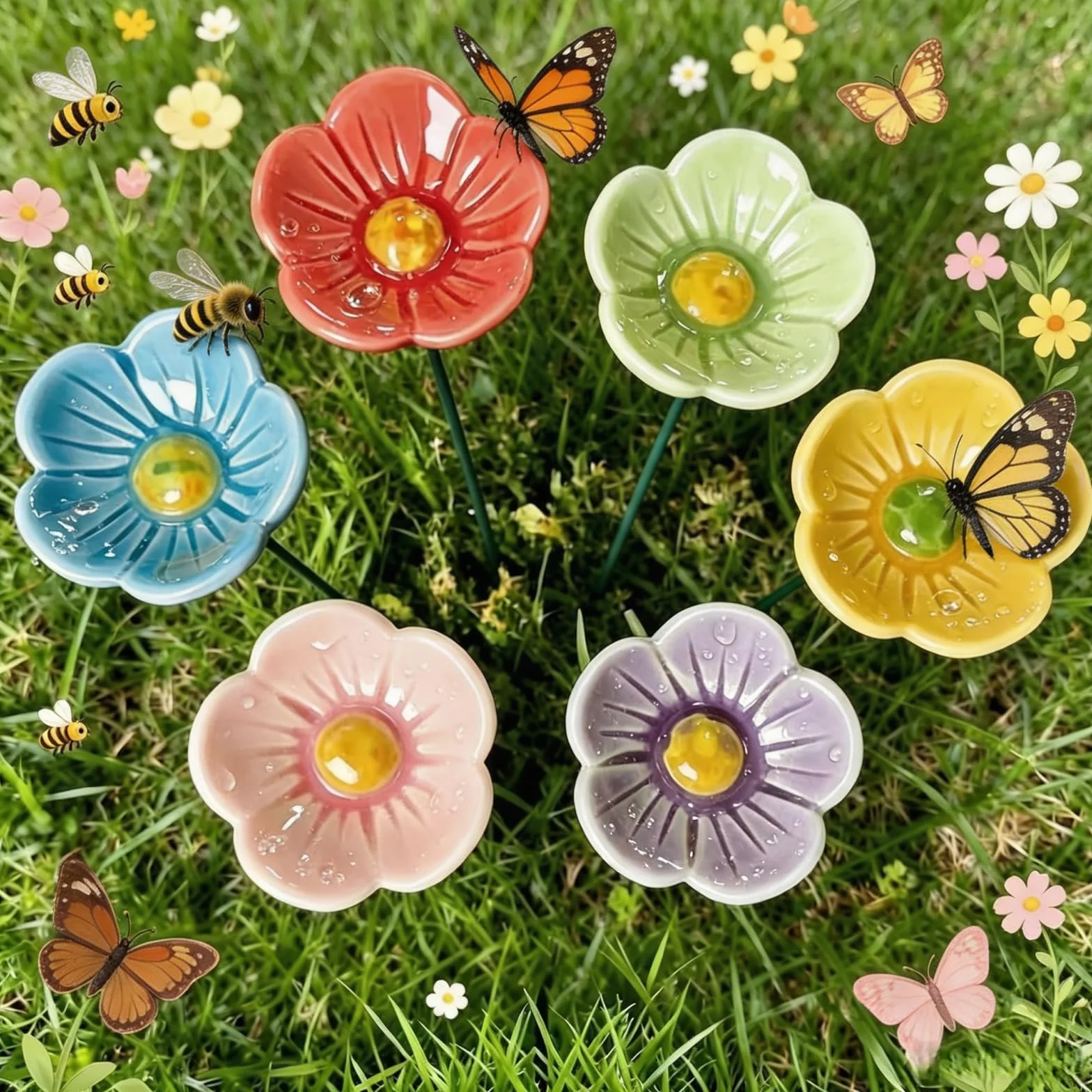 Genérico BJuego de seis piezas ebedor de agua de abeja, Estación de Agua para Insectos en Forma de Flor, Bebederos de Abejas para Jardín, ,Adecuado para insectos y mariposas