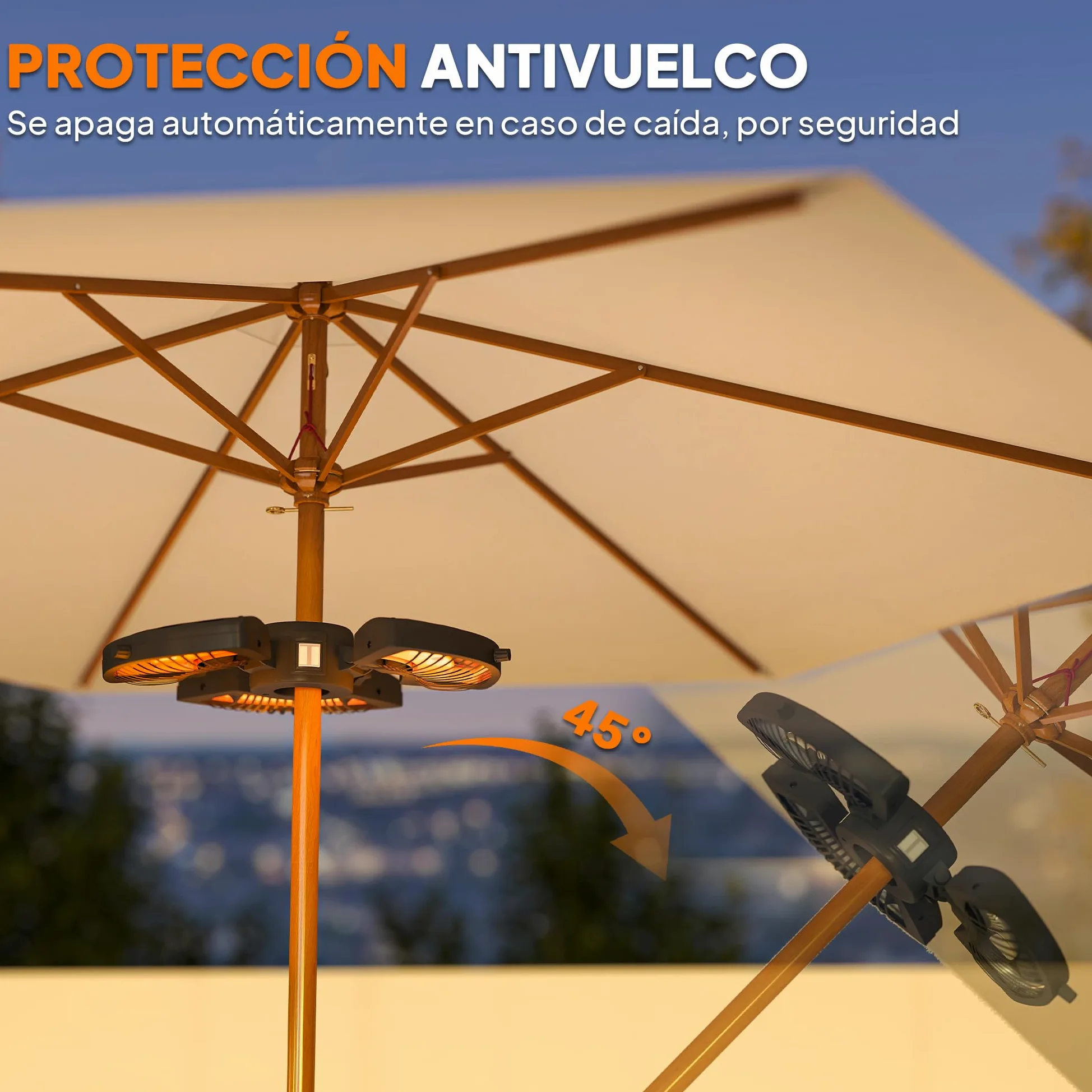 Outsunny Calefactor por Infrarrojos para Parasol 800/1600/2400W Negro | Estufa Exterior Eléctrica de Aluminio, 3 Niveles de Calentamiento, Protección Antivuelco, IP44, para Terraza Patio Jardín