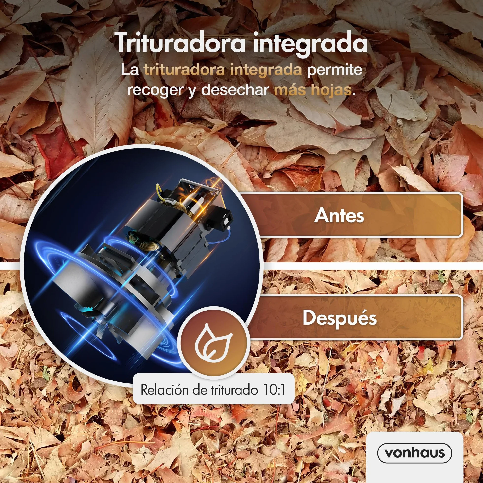 VonHaus Soplador Aspirador de Hojas Ligero de 3000W – Sopladora Aspiradora de Hojas de Jardín, Patio, Canalones, Caminos y Más, Correa de Hombro, Ruedas, Bolsa de Recogida de 35L 10:1 (Negro)