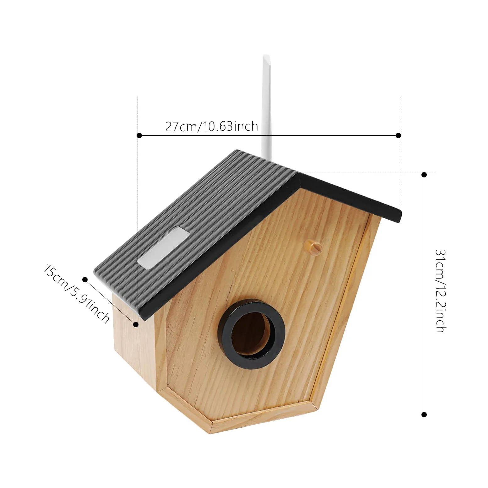 Casa de pájaros inteligente de madera, A/B/C con energía solar, nido para pájaros con detección de IA, casa de pájaros inteligente con cámara ángulo de cámara dinámico de 45° para pájaros de jardín