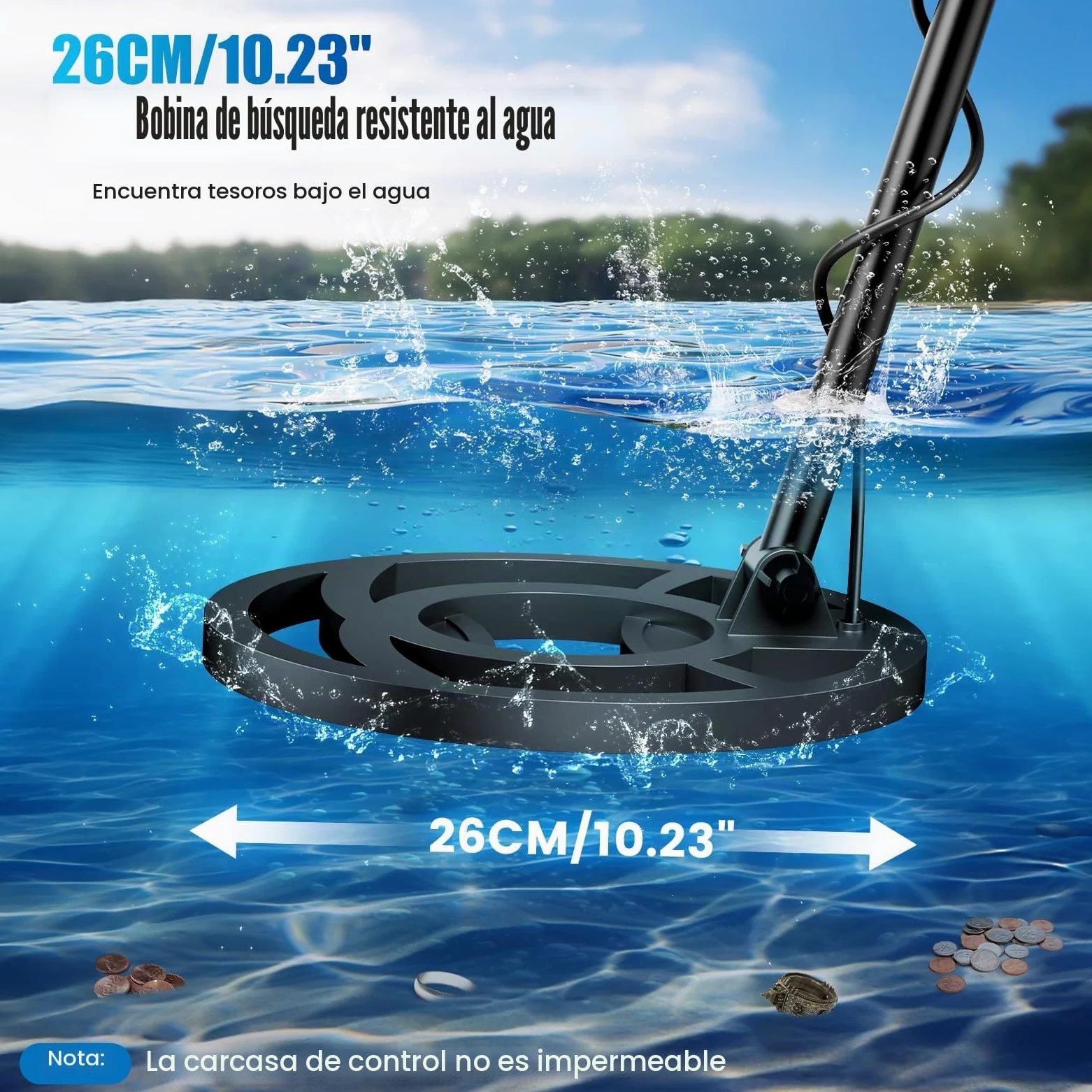 Detector de Metales Profesional para Adultos y niños, Chip antiinterferencias, Resistente al Agua IP68, soporta batería y alimentación USB, 5 Modos de detección (Rojo)