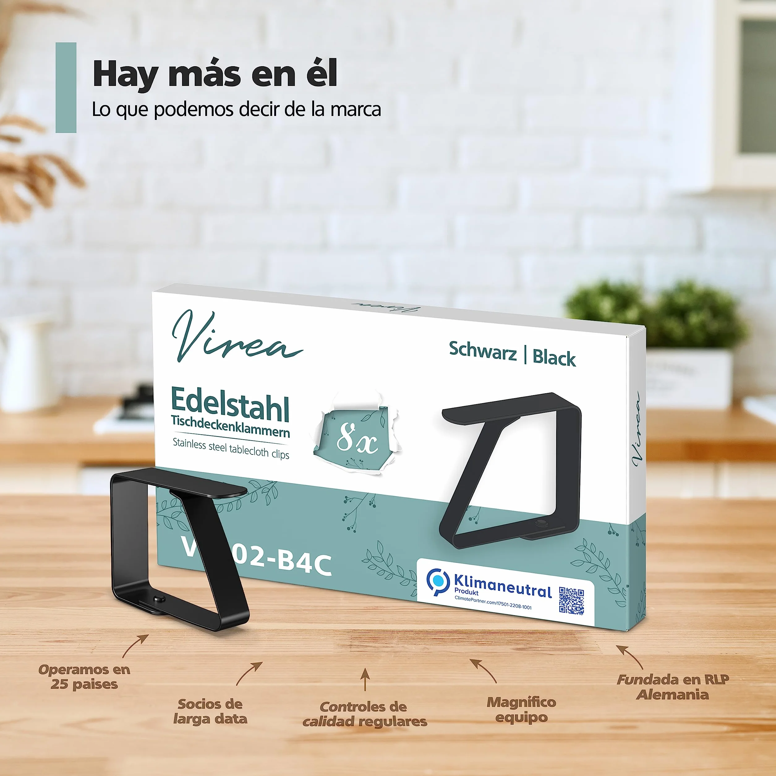 8 x Pinzas para manteles Negro para mesas con un Grosor de 3 cm - - Pinzas para manteles de Acero Inoxidable para Uso en Interiores y Exteriores - - Pinzas para manteles fáciles de Limpiar