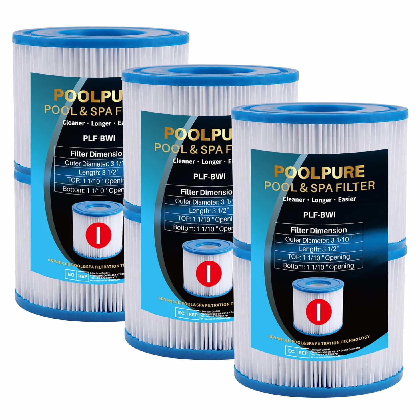 POOLPURE Filtro de Piscina Compatible con Bestway 58093 Tipo I, 8 × 9cm, Paquete de 6