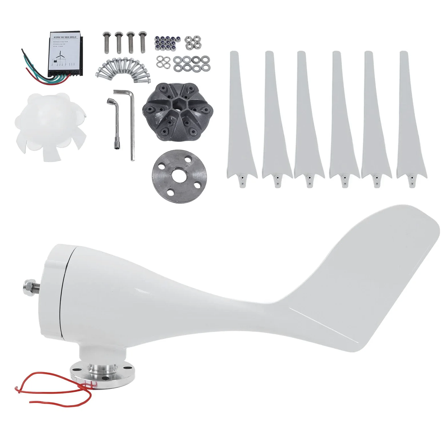 Generador de Turbina Eólica, Generador de Energía Eólica de Imán Permanente de CA Trifásico de 300 W con 6 Palas de Fibra de Nailon, Velocidad de Arranque Baja, Guiñada Automática, para Uso