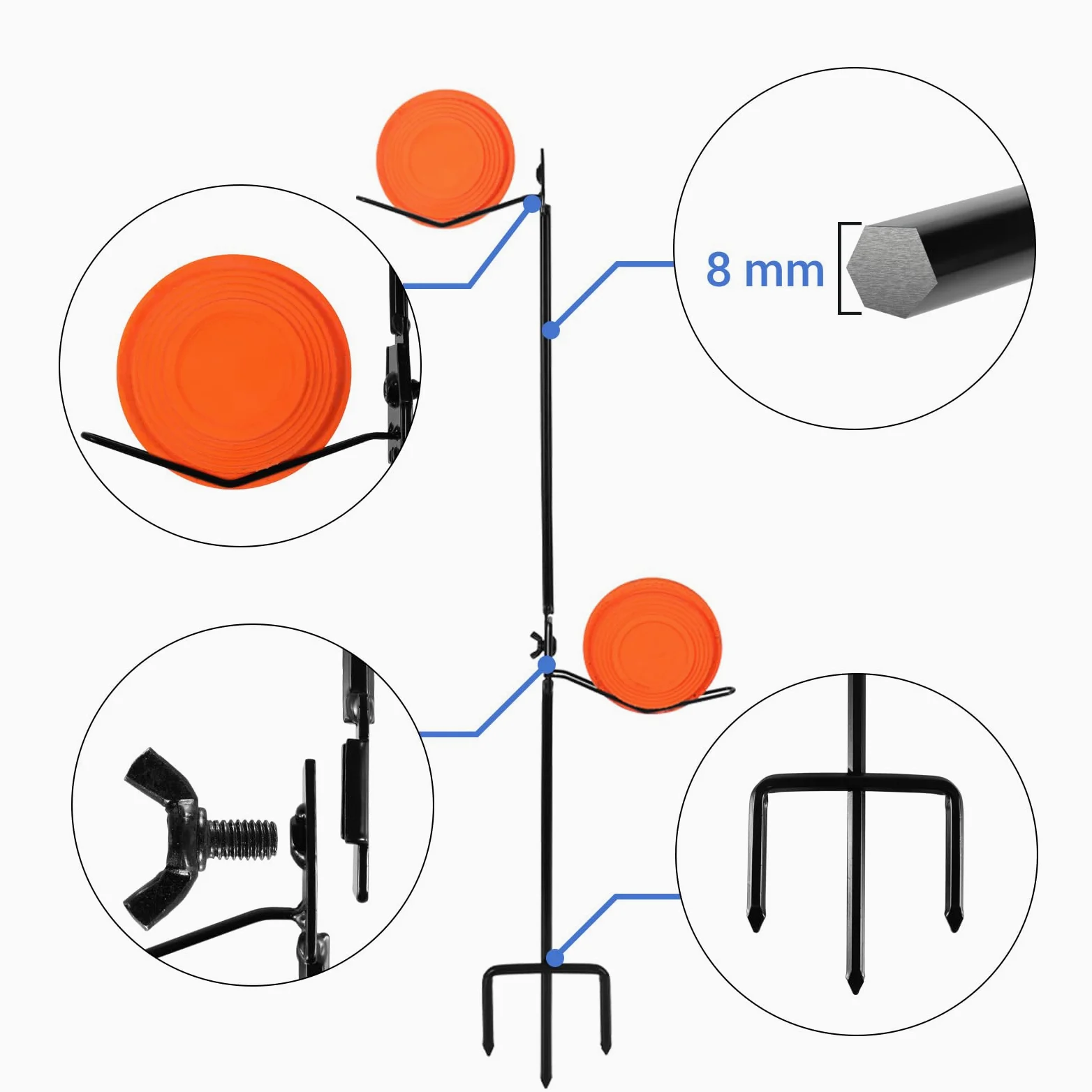 Highwild Soporte para objetivo de palomas de arcilla (paquete de 3) – Base de 3 puntas – Acero hexagonal