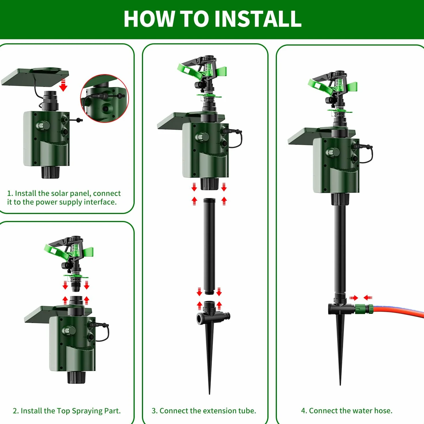 Ahuyentador de animales por chorro de agua, ahuyentador de aves, para jardín y estanque, carga USB/carga solar en dos modos, detector de movimiento PIR, ahuyentador de pájaros