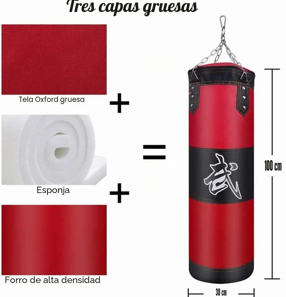 Saco de Boxeo Pesado 100cm Cadena de Acero Gancho Extensión