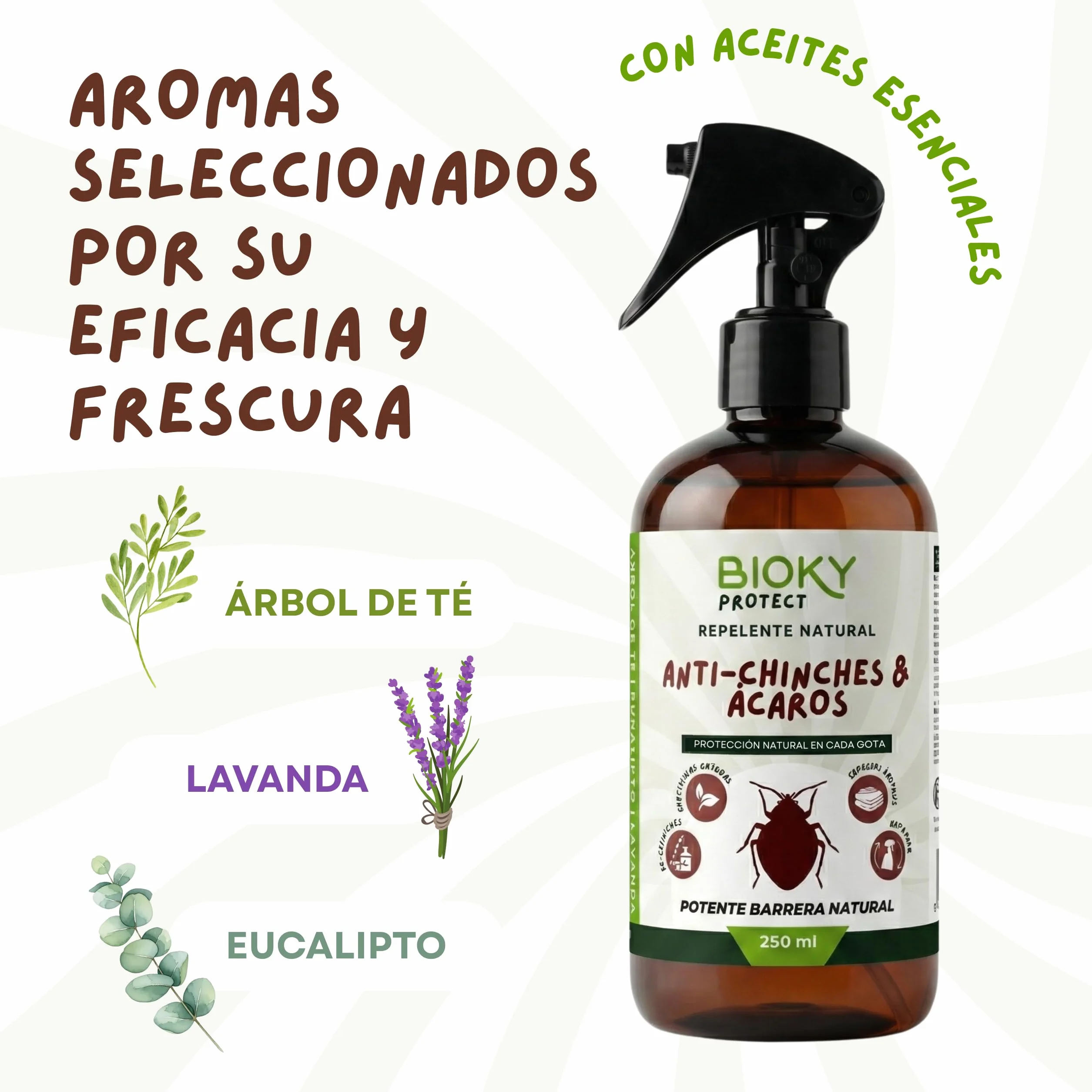 Protect | Spray Anti-Chinches y Ácaros 250ml | Rpelente Con Aceites Esenciales | x10 veces Más Concentrado que Otros | Apto para Textil, Hogar, Sofás, Colchón, Ropa de Cama