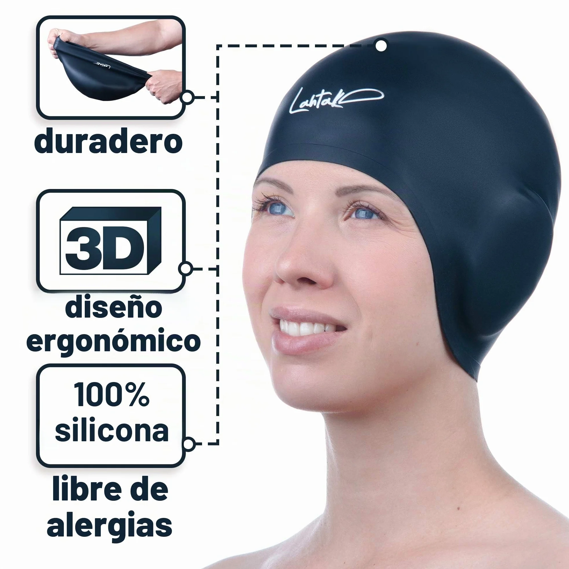 Gorro de Natación 3D de Silicona Impermeable para Mujer, Hombre, Niños y Adultos