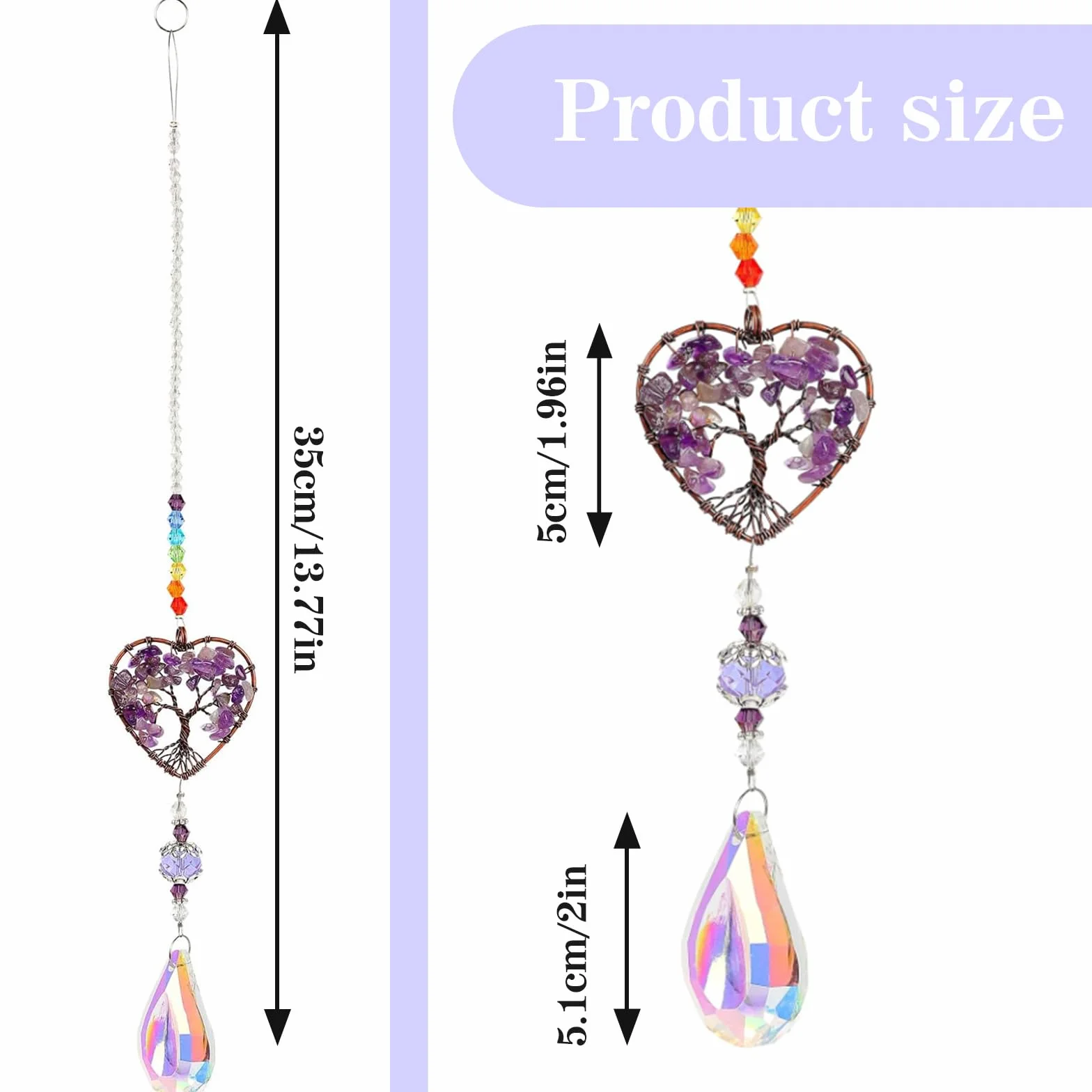 33 cm Window Hanging Prism Sun Catcher Amatista Atrapasoles Árbol de La Vida Window Suncatcher Campanilla de Viento Ideal para Ventanas Coches Oficinas y Jardines