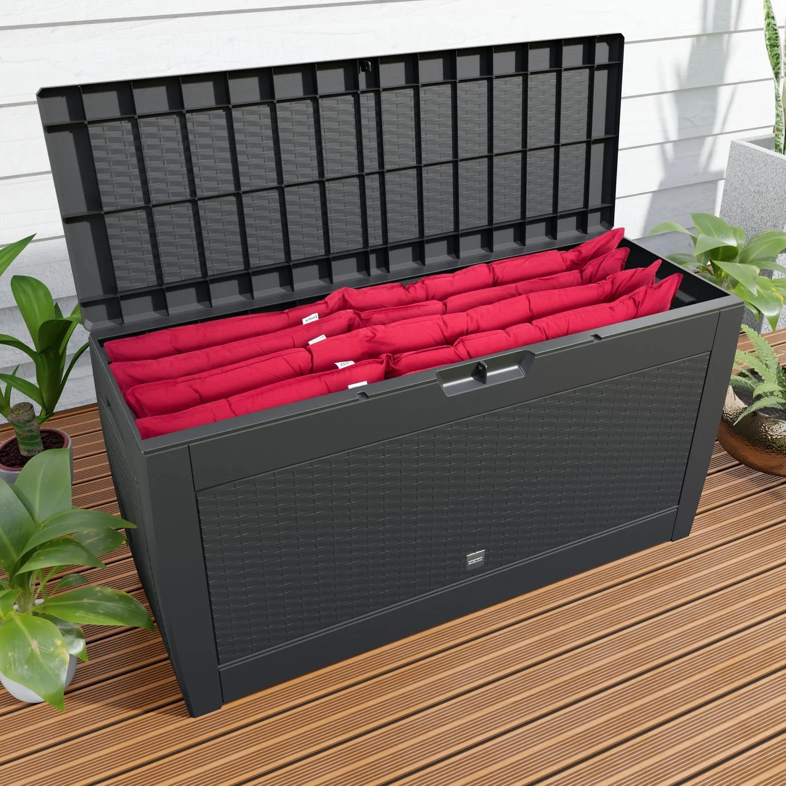CASARIAŽ Arcón Jardín Exterior Baúl Almacenaje 310L con 4 Ruedas Asas Resistente Intemperie Rayos UV Caja Cojines 119x48x60cm Antracita