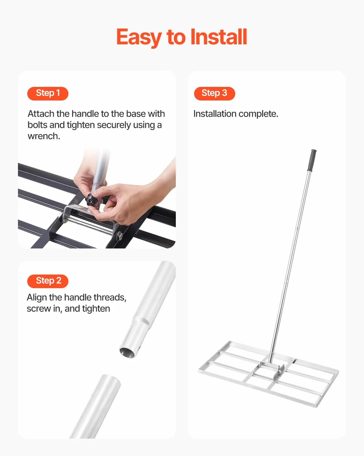 VEVOR Rastrillo Nivelador de Césped con Mango, Placa de Suelo de 355 x 762 mm, Nivelador de Suelo de Acero al Carbono Resistente a la Oxidación, 2 Alturas Ajustables, para Cancha de Golf, Patio
