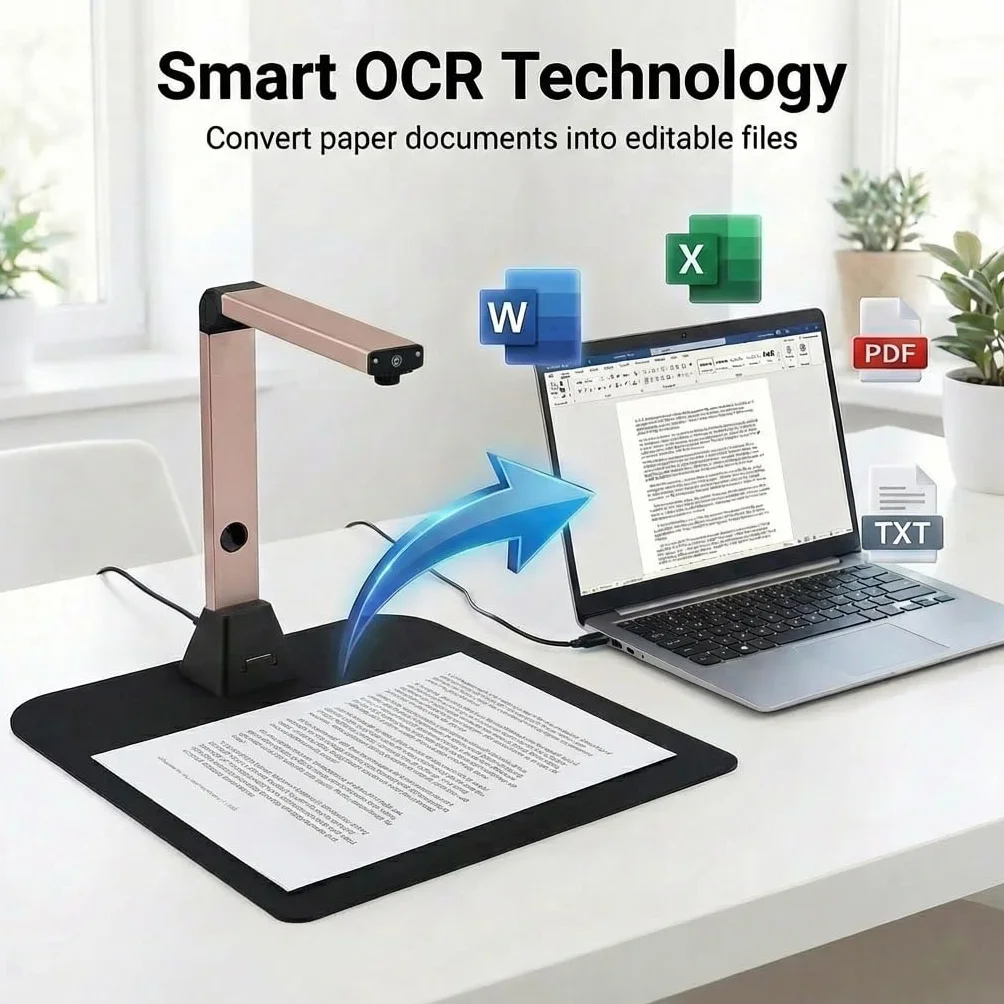 Escáner de Documentos Portátil A3 13MP OCR 130 Idiomas Aplanamiento de Curvas USB