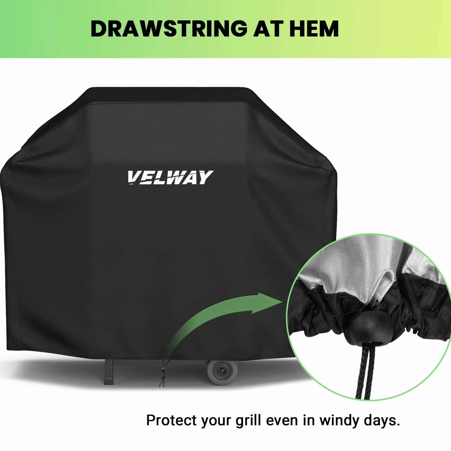 Velway Funda para Barbacoa Impermeable, 147x61x117cm Cubierta BBQ de Parrilla 210D Oxford Protector, Anti-Viento/Anti-Polvo/Anti-Humedad, Resistente al Desgarro/Agua/Lluvia/Nieve/Sol, Negro