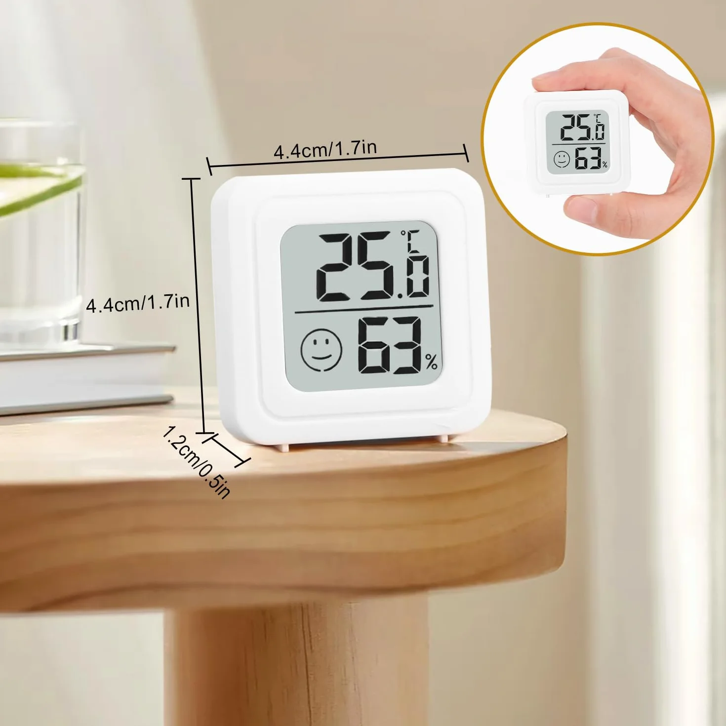 Mini Higrómetro Termómetro Interior 4 Pcs Higrometro Termómetro Digital Casa Pantalla LED con Logo de Confort para Termometro Ambiental para Hogar Oficina Dormitorio Jardín
