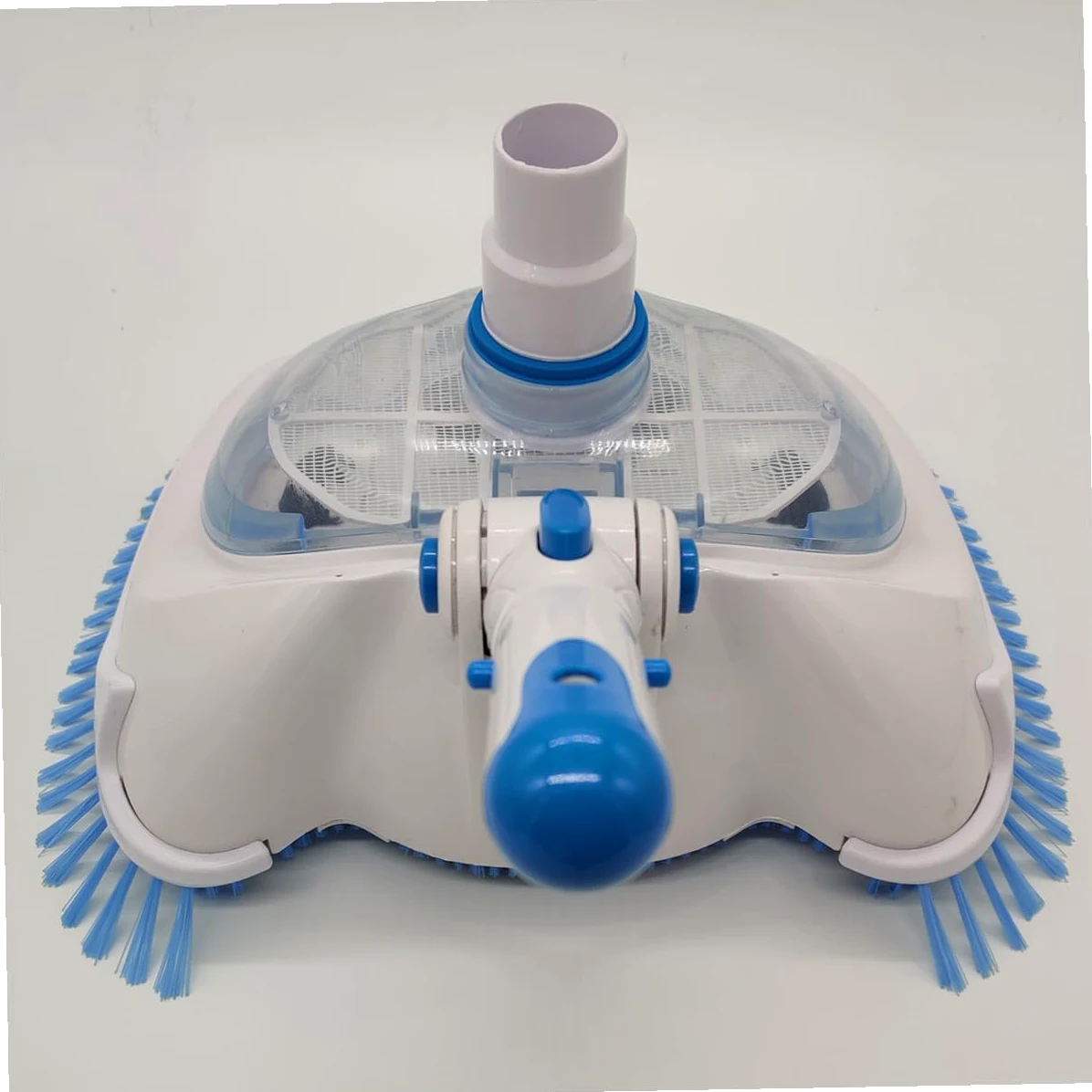 Cabezal de Aspiradora para Piscina con Cepillo de Cerdas Angulares y Cubierta Transparente Herramienta de Limpieza para Fondo y Paredes Compatible con Varilla Telescópica para