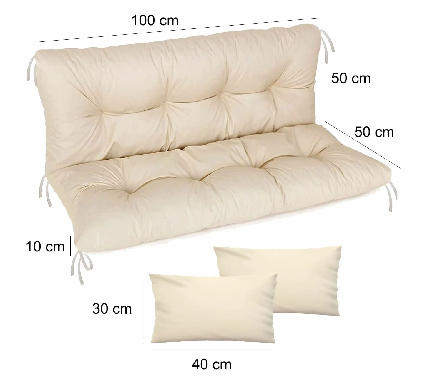 Cojín de banco para silla de jardín, impermeable, 100x50x50 cm, para muebles de palé, exteriores, tumbona, cojín de banco con respaldo para muebles de jardín, Beige [133]