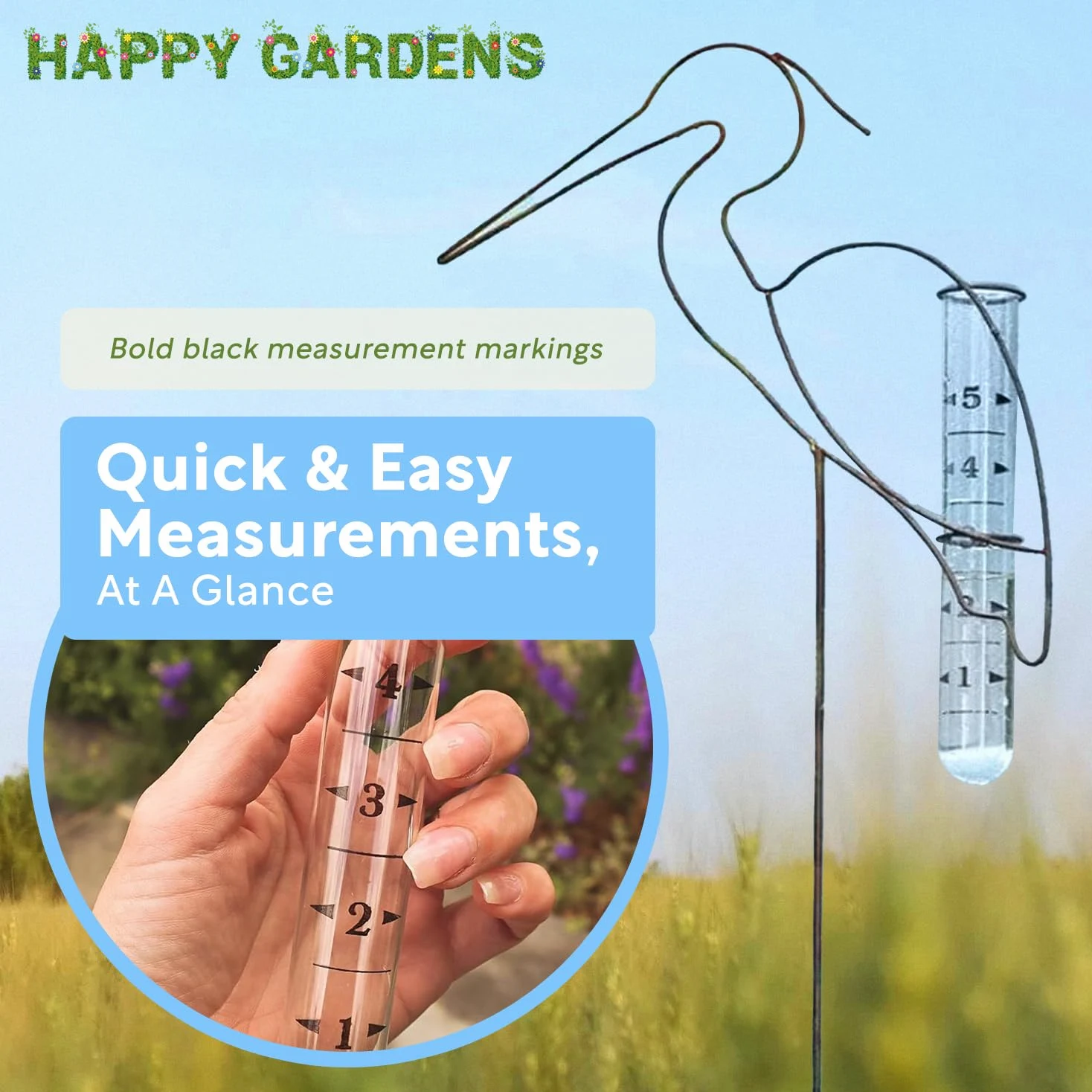 Happy Gardens Tubo de vidrio de repuesto para pluviómetro (soportes de ajuste de precisión) más medidores genéricos/estándar para patio, valla y cubierta de agua al aire libre, 5 pulgadas