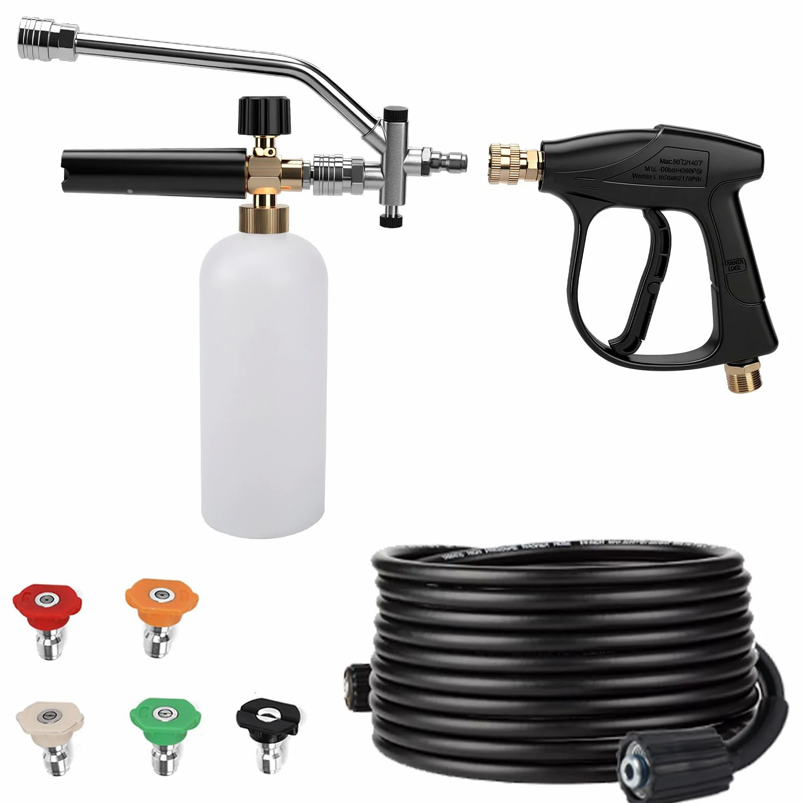 Gpaentsn - Pistola de lavado a presión corta y manguera, kit de lavado a presión con cañón de espuma, 5 boquillas pulverizadoras de arandela, para lavado y limpieza de automóviles