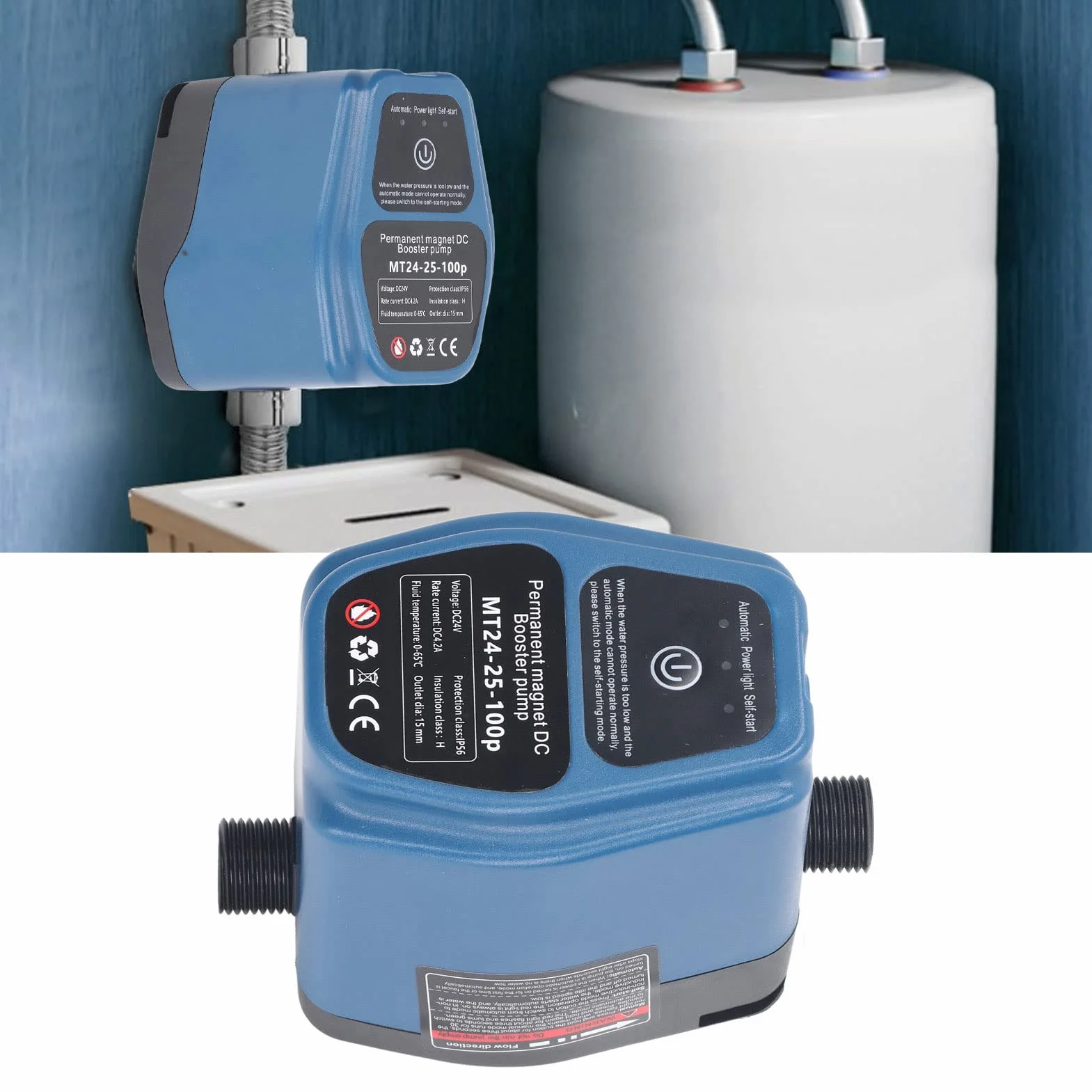 Bomba Elevadora de Presión de Agua Inteligente 100W 24V 25L IP56 con Arranque y Parada Automáticos, de Presión para Ducha con Enchufe