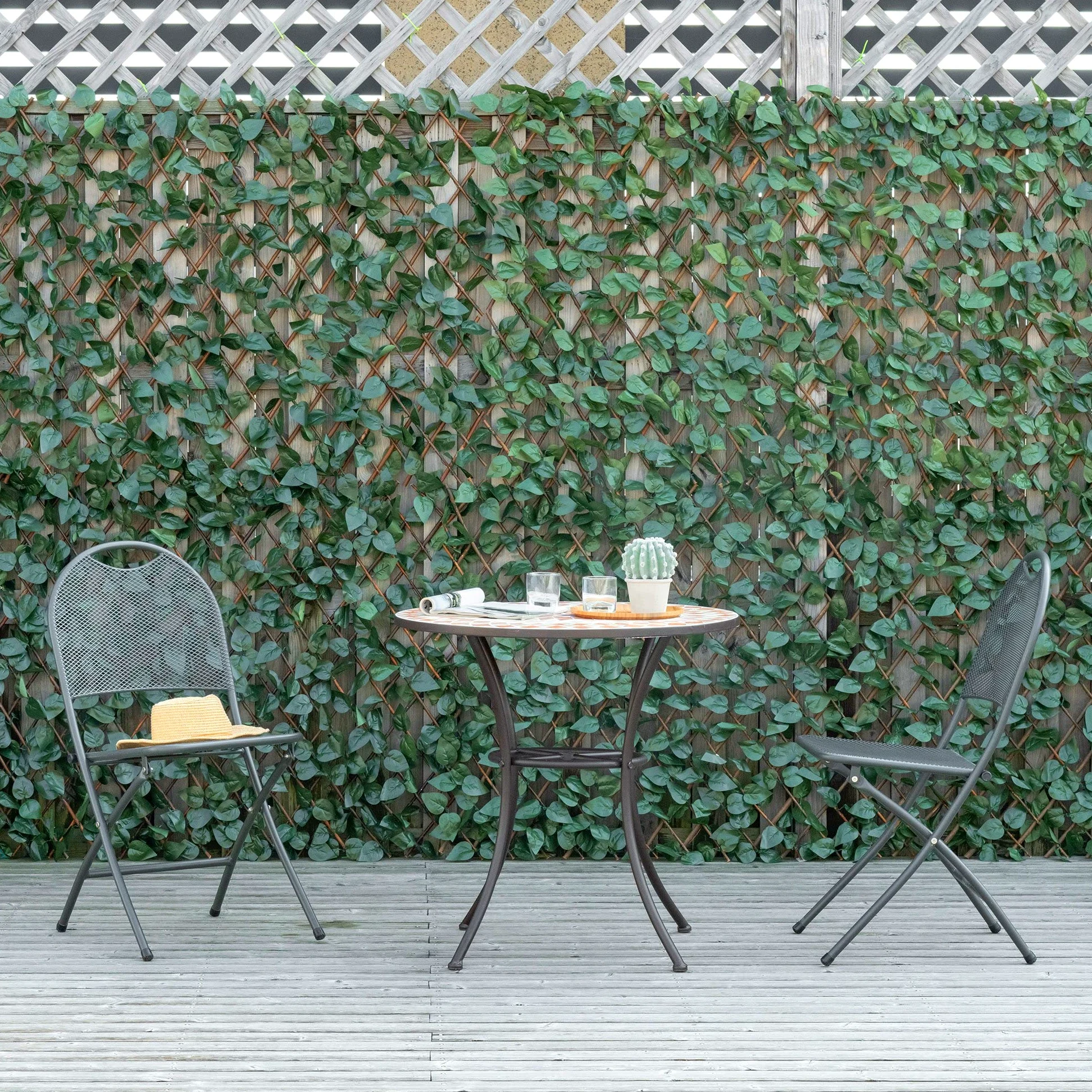 Outsunny Valla enrejado expandible hojas artif. 4pcs 2mx1m Verde | Enrejado Decorativo, Pantalla de Privacidad Telescópica de Jardín, Paredes Verdes, Decoración de Jardín Balcón Hogar