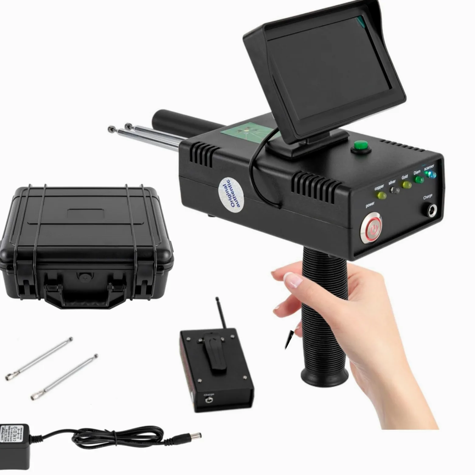 Detector de metales de mano, dorado, 3D, rango de búsqueda 1200 m, profundidad de detección, 30 m, pantalla LED, alta precisión, detector de oro profesional (oro, plata, cobre, diamante)