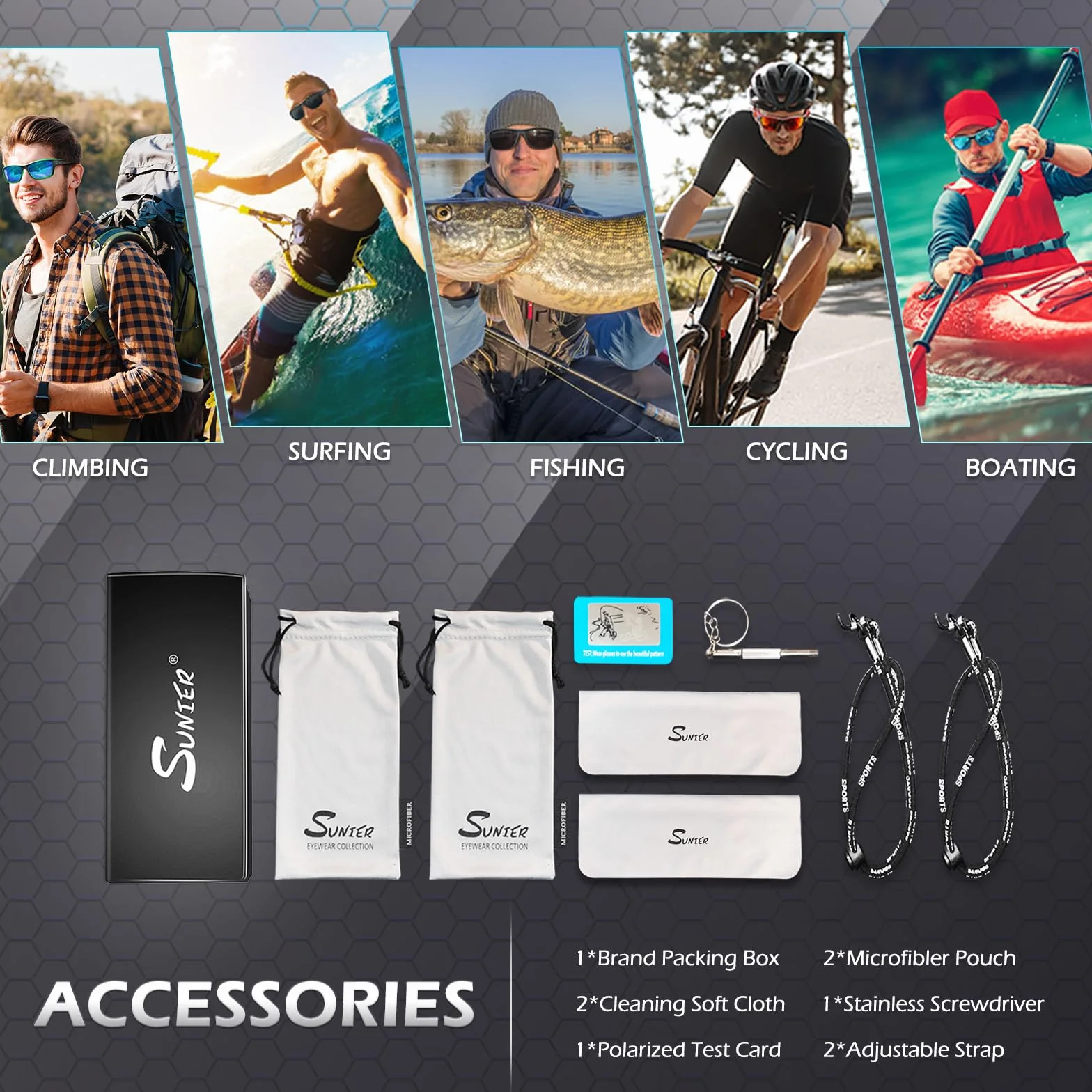 Sunier Gafas de Sol Polarizadas Deportivas Hombre Mujer UV400 Conducción Pesca Ciclismo