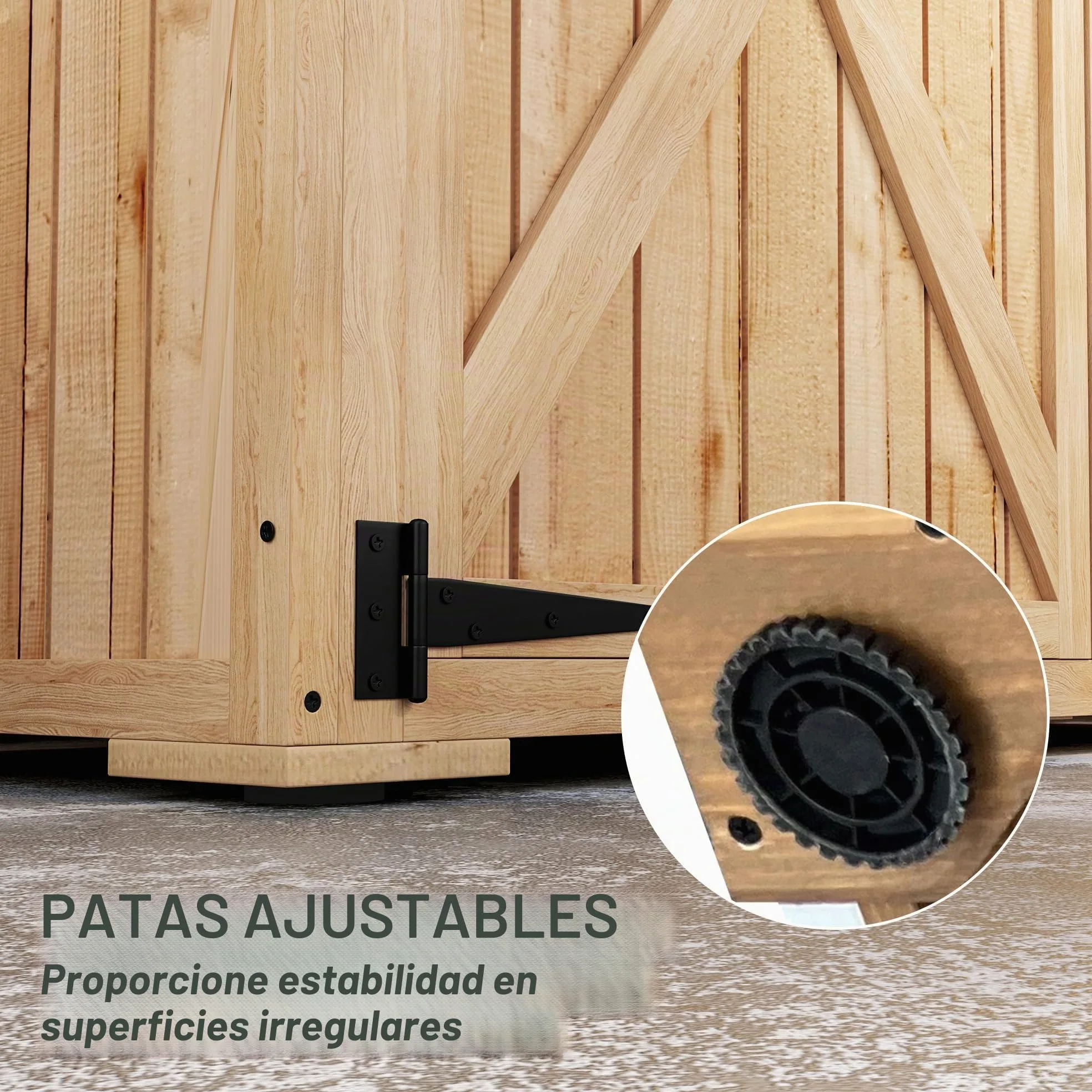 Outsunny Cobertizo jardín madera con armario y techo asfalto Natural | 2 estantes, para equipo de jardín, cobertizo de herramientas exterior, puertas dobles
