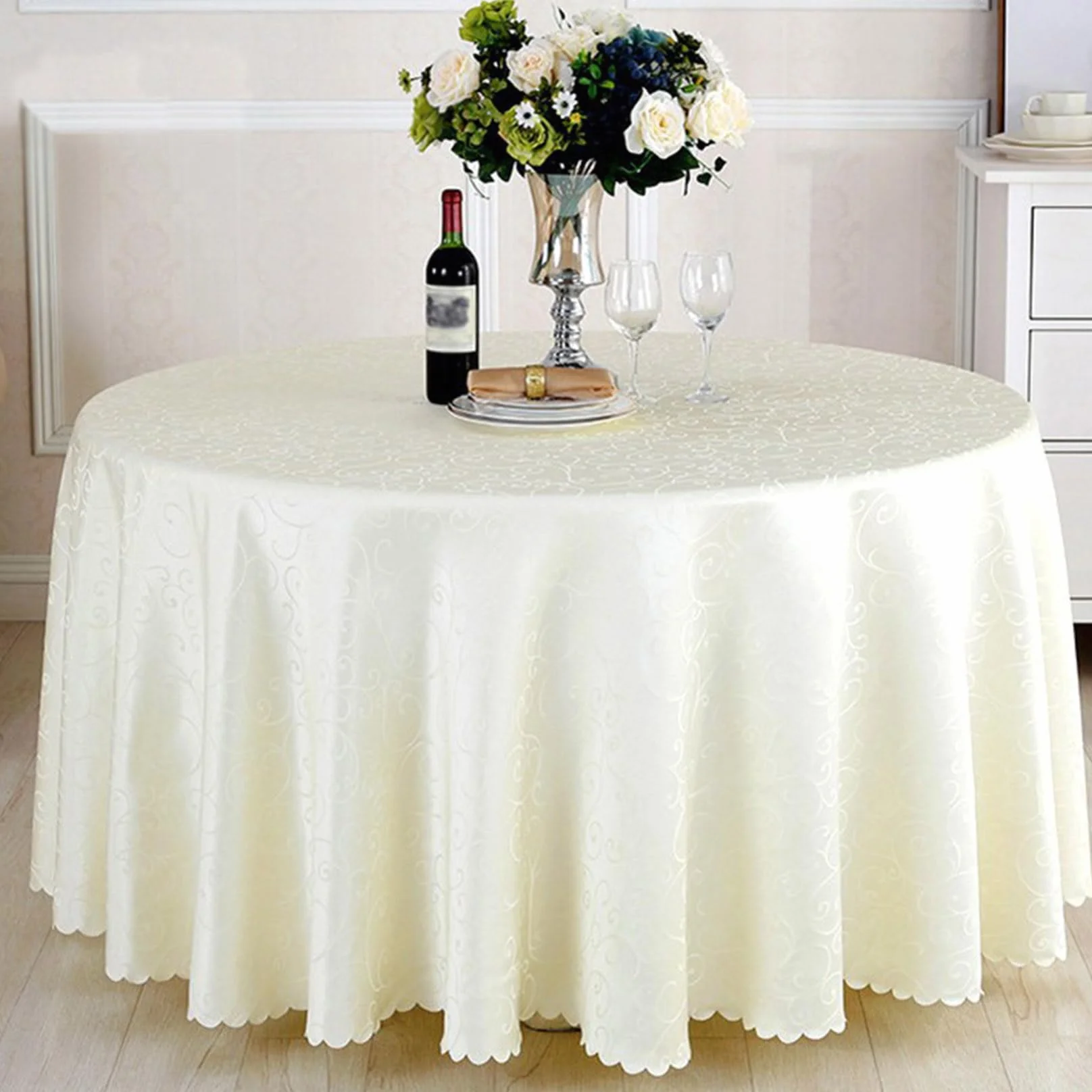 Poliéster Mantel Redondo Diámetro 160cm-320cm Hoteles Restaurantes Eventos y Fiestas Mantels Beige Diámetro 200cm