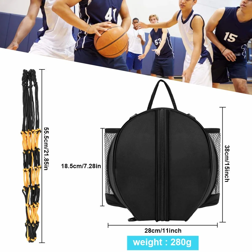 Bolsa de Baloncesto Impermeable, Bolsa de Hombro con Bolsillo de Bola, Negra