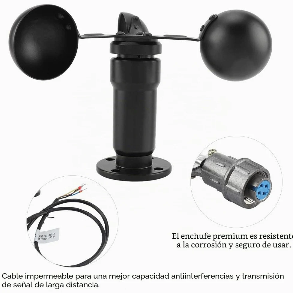 Anemómetro de 3 Tazas, Sensor de Velocidad del Viento, Aleación de Aluminio, Salida 0-10V, 12-24V DC, Negro, 12.4cm, para Estación Meteorológica