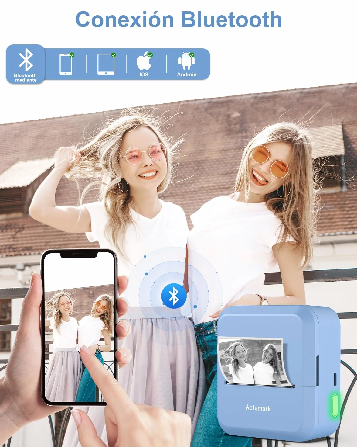 Mini Impresora Térmica Bluetooth Portátil para Etiquetas, Notas, Fotos DIY (12-50mm)