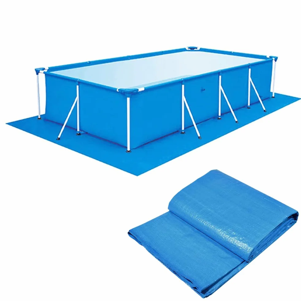 Alfombra de suelo para piscina, exterior de tierra, alfombra de protección azul, impermeable, plegable, protector de suelo para piscina rectangular y redonda (200 x 300 cm)