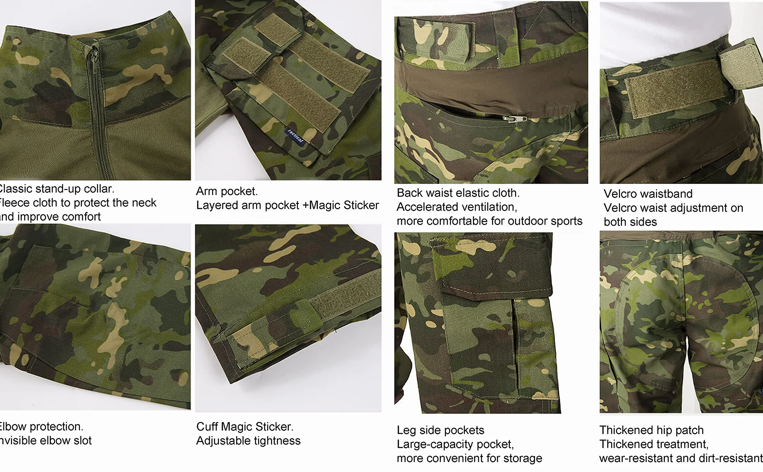 Pantalones y Camisa Tácticos Transpirables Multibolsillos Camuflaje Militar para Hombre