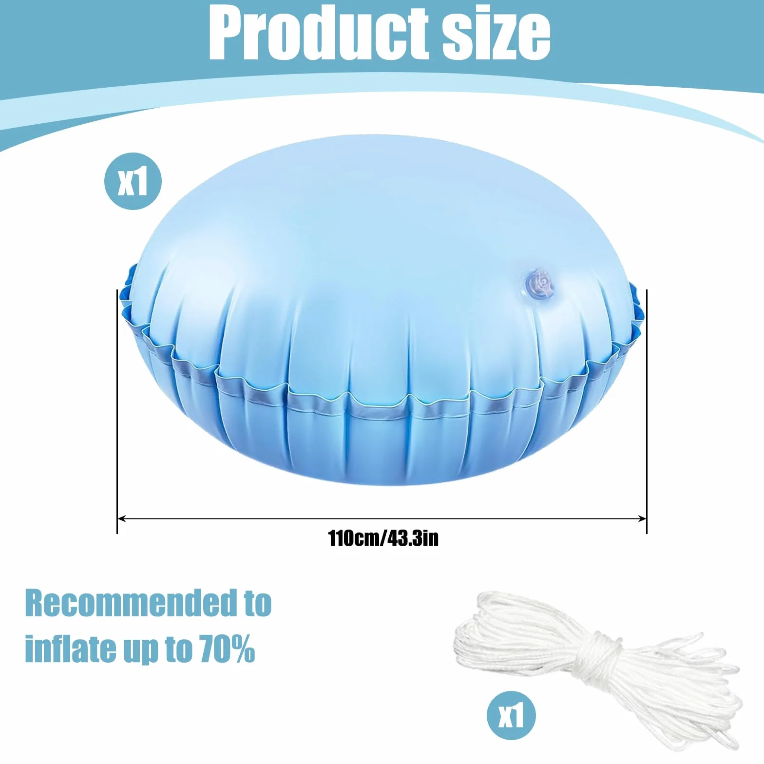 Cojín de Piscina de Invierno, 1.1x1.1m, Resistente al Invierno, con Cuerdas de 15 m, cojín de Aire para Lona de Invierno, Cubierta de Piscina, Duradera, Fuerte, Resistente al frío, para